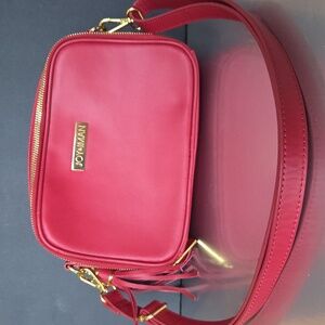 Joy & Iman Red Leather Camera Style Crossbody Bag